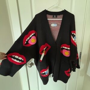 Dressed in Lala Groupie Oversized Cotton Blend Mouth Cardigan